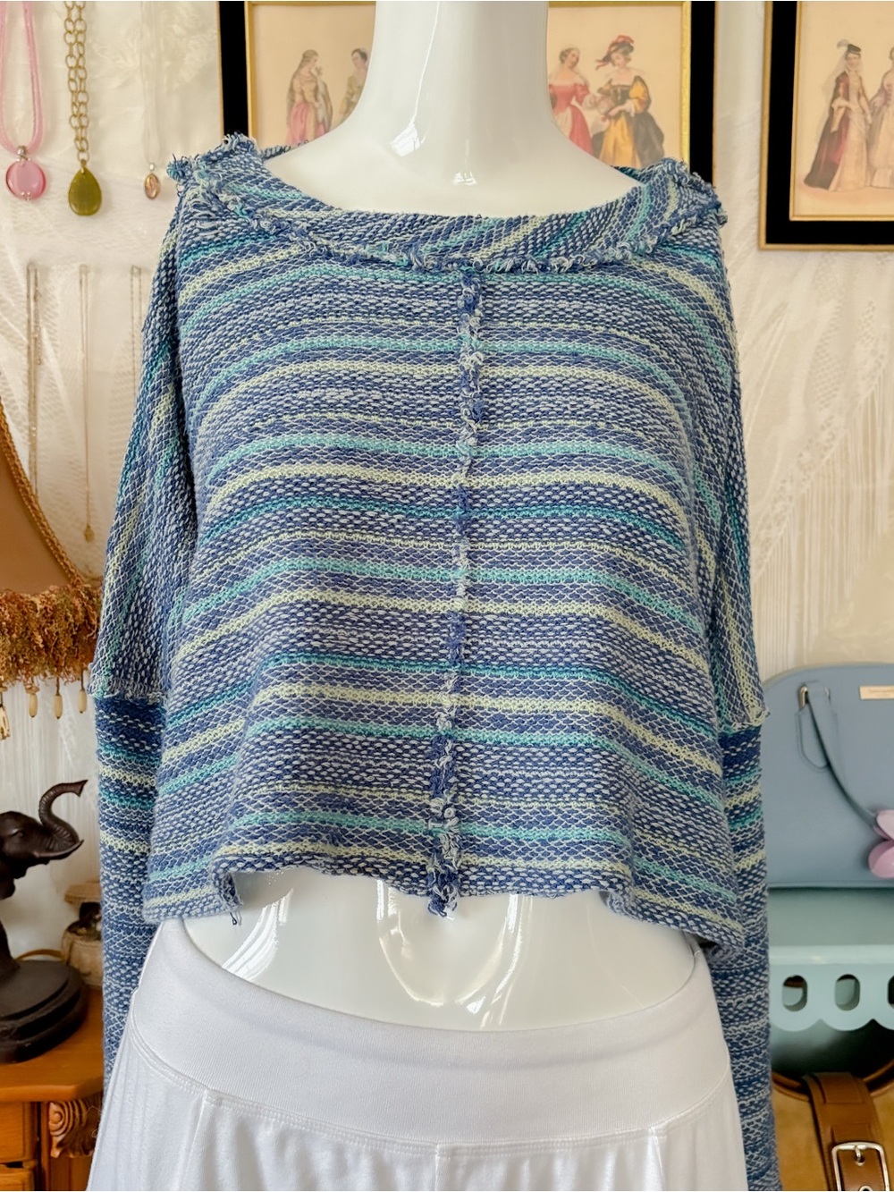 Boho coastal girly comfy cropped flare sleeve pullover top